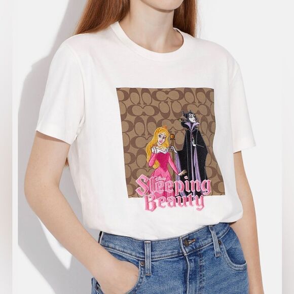 NWT Disney‎ X Coach Signature Sleeping Beauty T Shirt off white size L - Picture 1 of 10